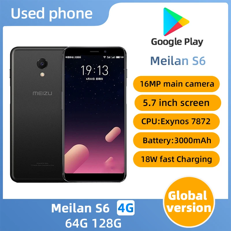 Meizu Meilan S6 4g Global Version Smartphone Screen 5.7-inches 16MP+8MP Camera Used Phone