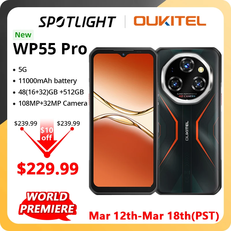 【World premier】Oukitel WP55 Pro 5G Rugged Smartphone 48GB(16+32) +512GB 11000mAh 33W  108MP 6.6