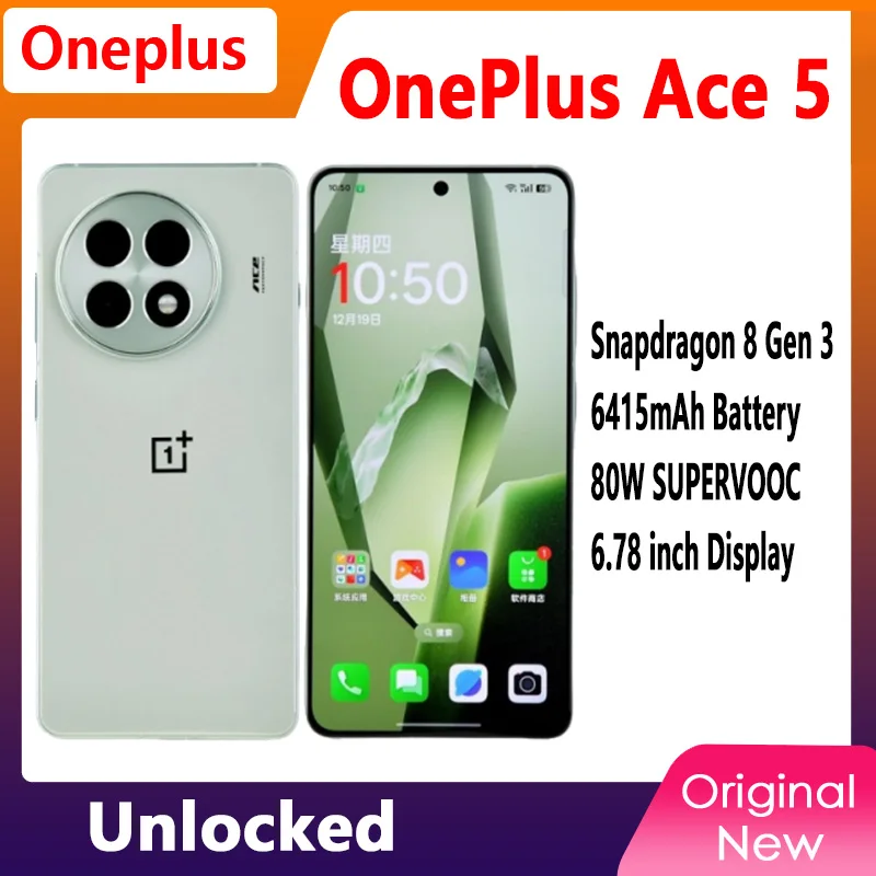 New OnePlus ACE 5 5G Smart Phone  Unlocked Snapdragon 8 Gen 3 6.78” AMOLED Display Screen 80W SUPERVOOC Charge 6415mAh Battery