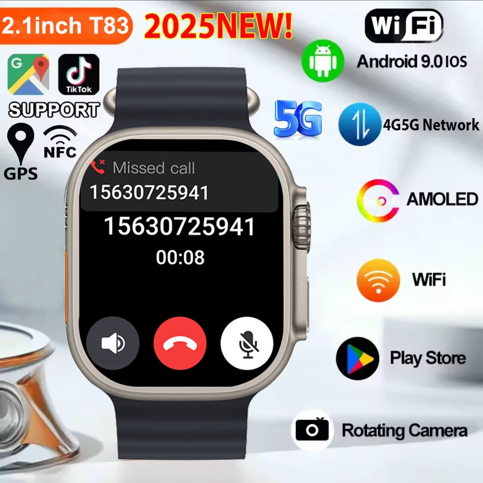 New 2025 4G 2.45 Inch Smart Watch GPS Wifi Google Play IP67 Waterproof Android IOS Camera SIM Card Network Smartwatch for Men Wo
