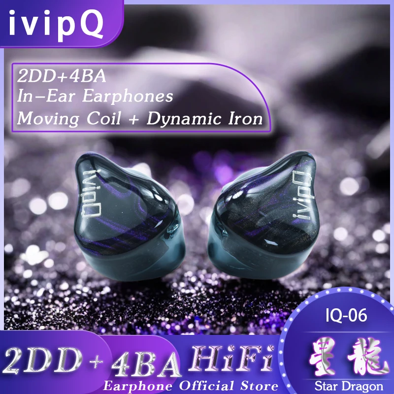 ivipQ Star Dragon Flagship IEMS 2DD+4BA Hybrid Driver HIFI Audiophile Earbud Mixed with 4.4mm 2PIN Earphones Upgrade Cable