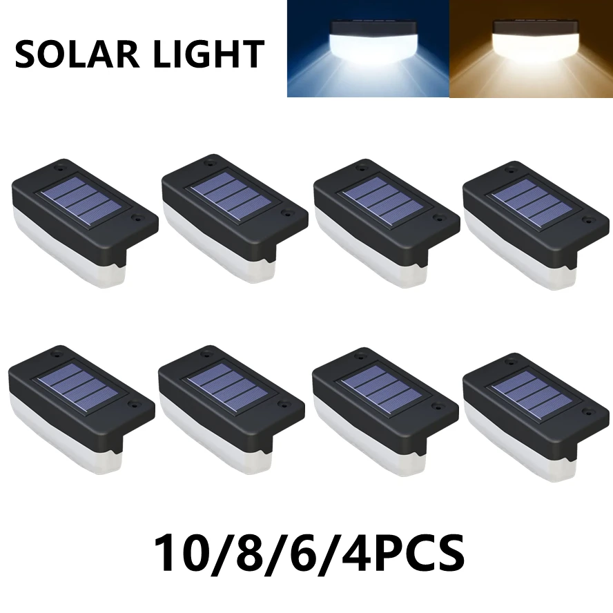 10PCS LED Solar Stair Light Waterproof IP65 Outdoor Garden Passage Courtyard Terrace Guardrail Step Light Landscape Light Warm