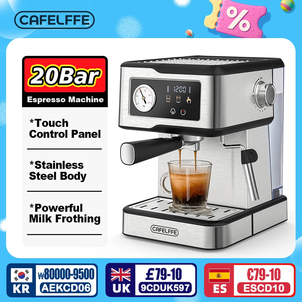 Cafelffe Espresso Machine 20Bar,Cappuccino Maker with Milk Frother Steam Wand,Coffee Maker,Semi-Automatic Cafetera present,Gift