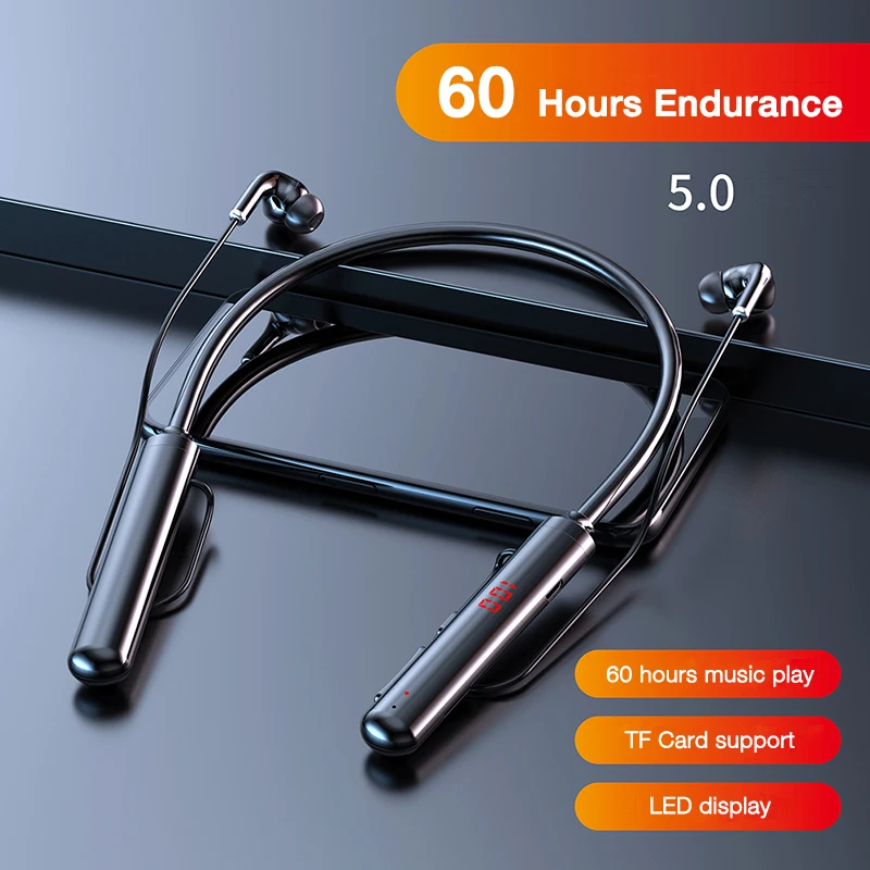 EARDECO 600mAh Bluetooth Earphone Neckband Earphones Wireless Headphones Bass Stereo Headset Noise Cancelling Long Battery TF