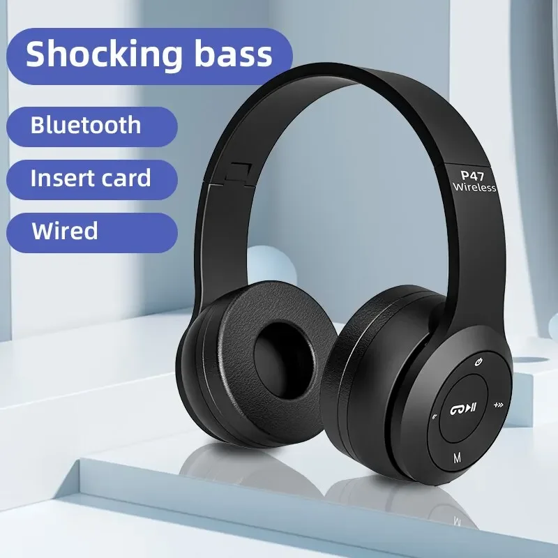 Foldable P47 Wireless Bluetooth 50 Headphones HIFI Stereo Bass Earphones for Music Gaming Kids Girls Smartphone Audio Device