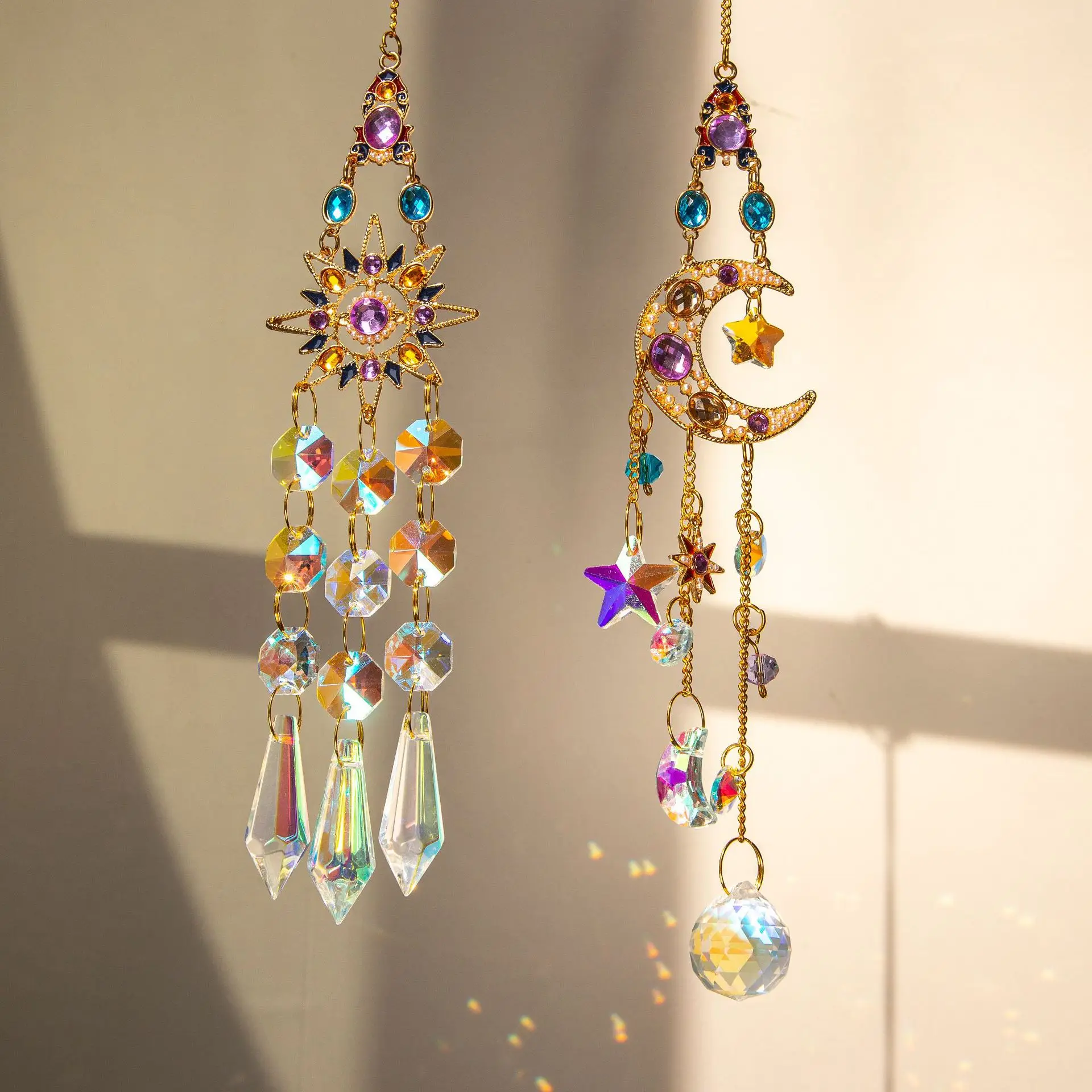 Suncatcher Colorful Diamond Sun Moon Crystal Sun Catcher Rainbow Maker Home Garden Car Decoration