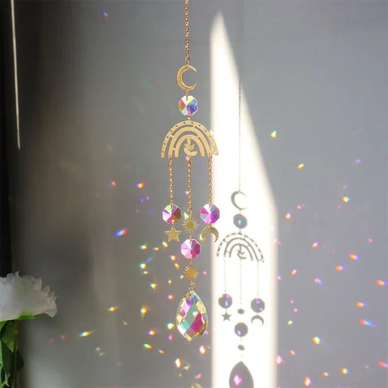 Butterfly Crystal Wind Chimes Moon Sun Catchers Prisms Pendant Light Catcher Rainbow Chaser Hanging Ornaments Home Garden Decor