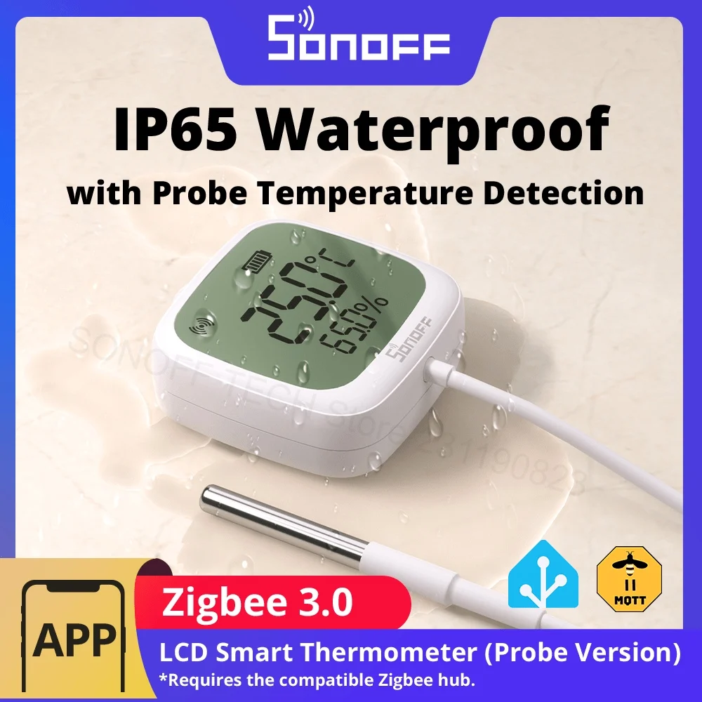 SONOFF SNZB-02LD Zigbee3.0 LCD Smart Thermometer with Probe IP65 Waterproof for Fridge Pool Fish tank Wine Cellar via ZBBridge-P