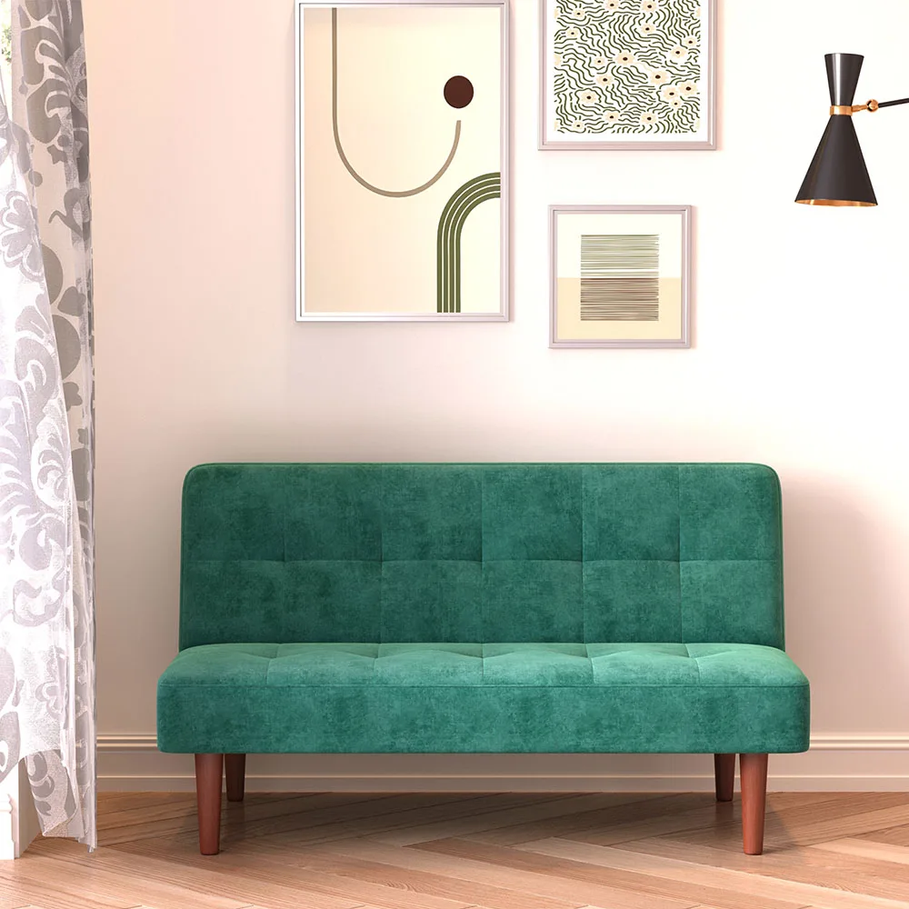 Haodirect Modern Double Upholstered Convertible Small Sofa Bed, Multifunctional Leisure Sofa Bed with Wooden Legs
