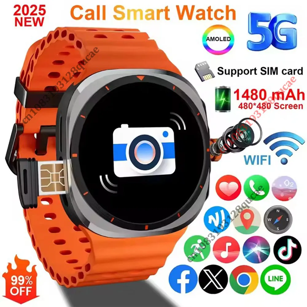 U8 Ultra 5G SIM Card WiFi Smartwatch NFC GPS Positioning Compass 32GB Smart Watch Men HD 180°Rotating Camera Sport Watch 7 Ultra