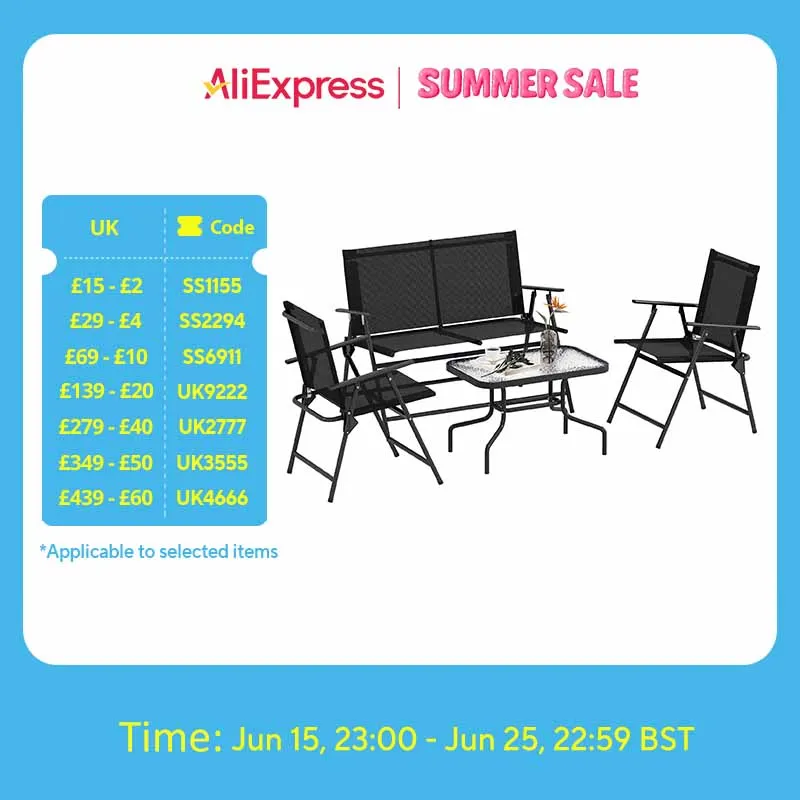 Outsunny Patio Furniture Set, Garden Set w/ Table, Foldable Chairs, a Loveseat