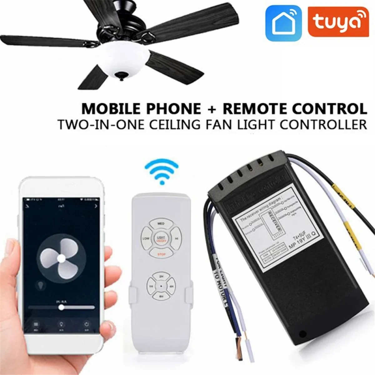 HLES Tuya WiFi Smart Ceiling Fan Remote Control Kit APP Control Smart Home Adjusted Wind Speed for Alexa Google Home,220V