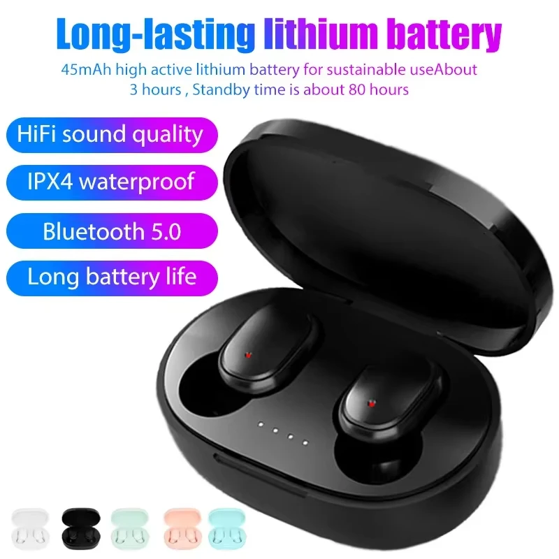 A6S TWS Bluetooth 5.0 Wireless Earphones Headphone Stereo Headset Sports Earbuds Microphone with Charging Box for Mobile Phone
