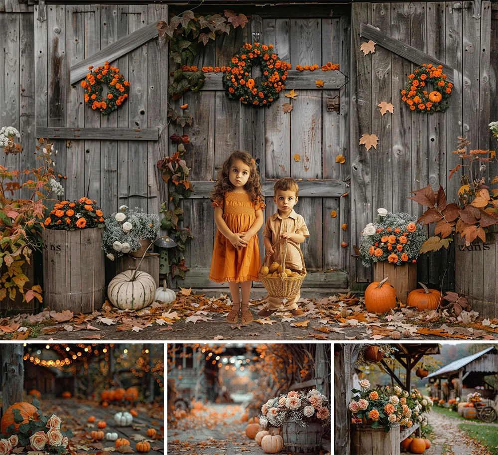 Mehofond Photography Background Autumn Pumpkin Barn Farm Harvest Kids Birthday Cake Smash Portrait Decor Backdrop Photo Studio