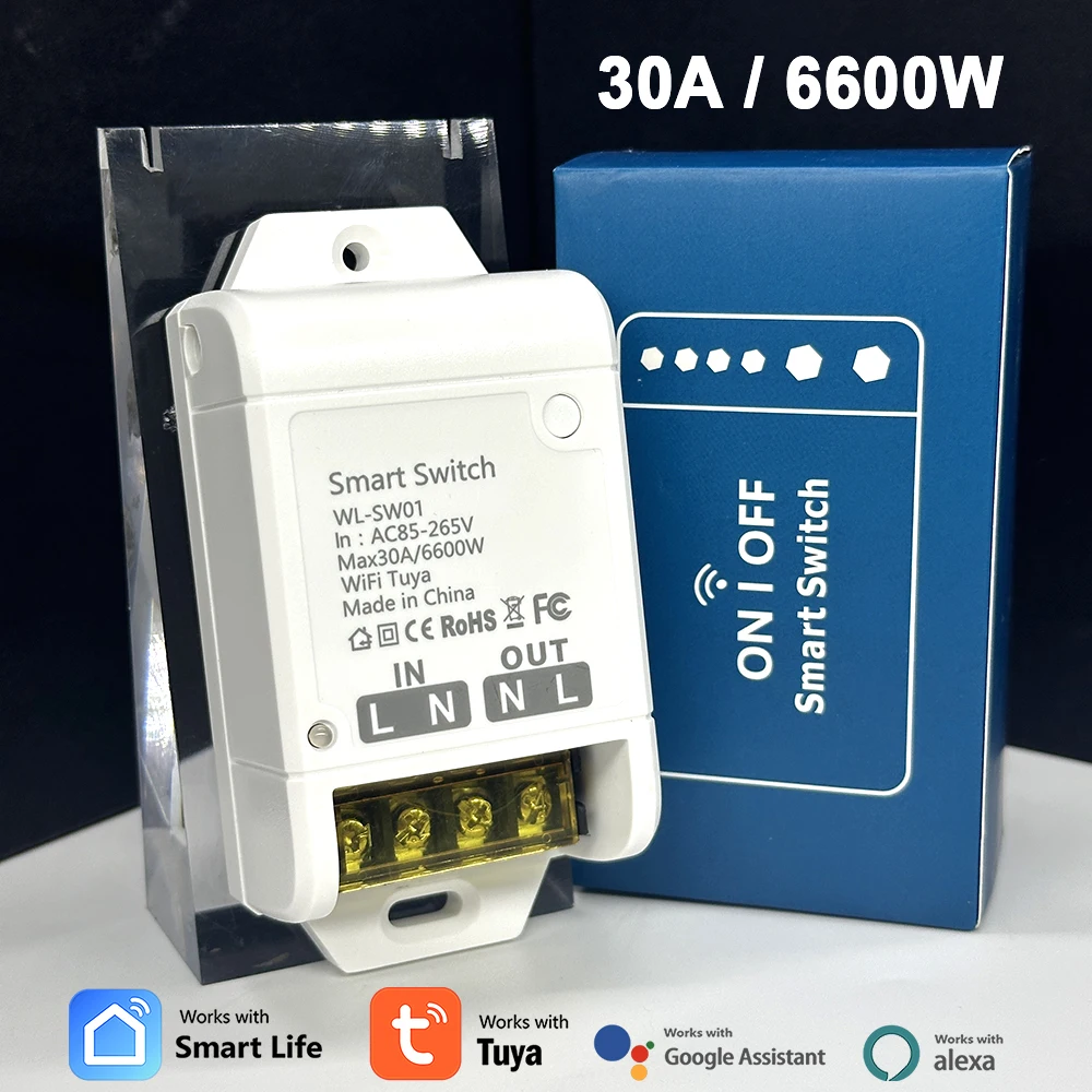 Tuya Smart Home Automation Switch 20A 30A 6000W Smart Household On/Off Controller Relay Timer Work With Alexa Google Home