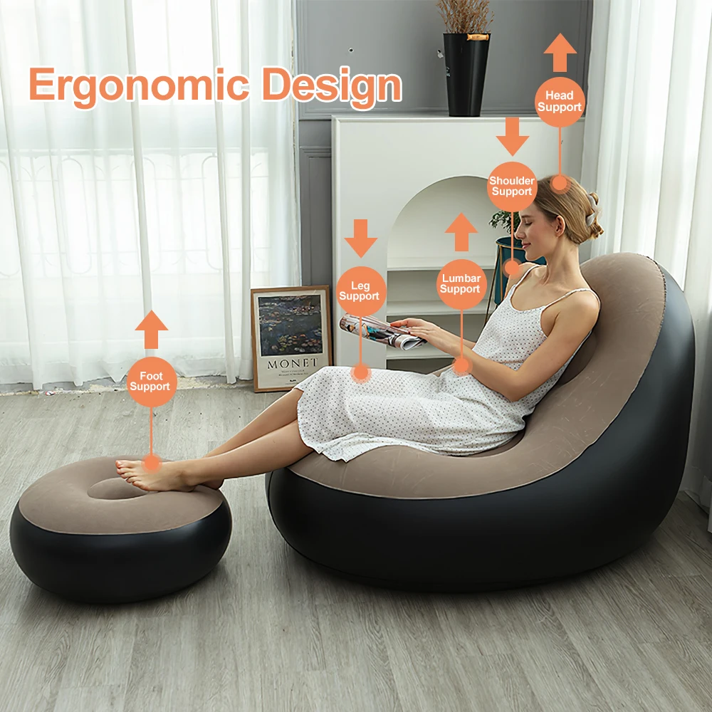 Inflatable Leisure Sofa Lazy Sofa Set With Foot Pedal Outdoor Foldable Recliner Bed Fluffy Seat Bedroom Chair - Image 4
