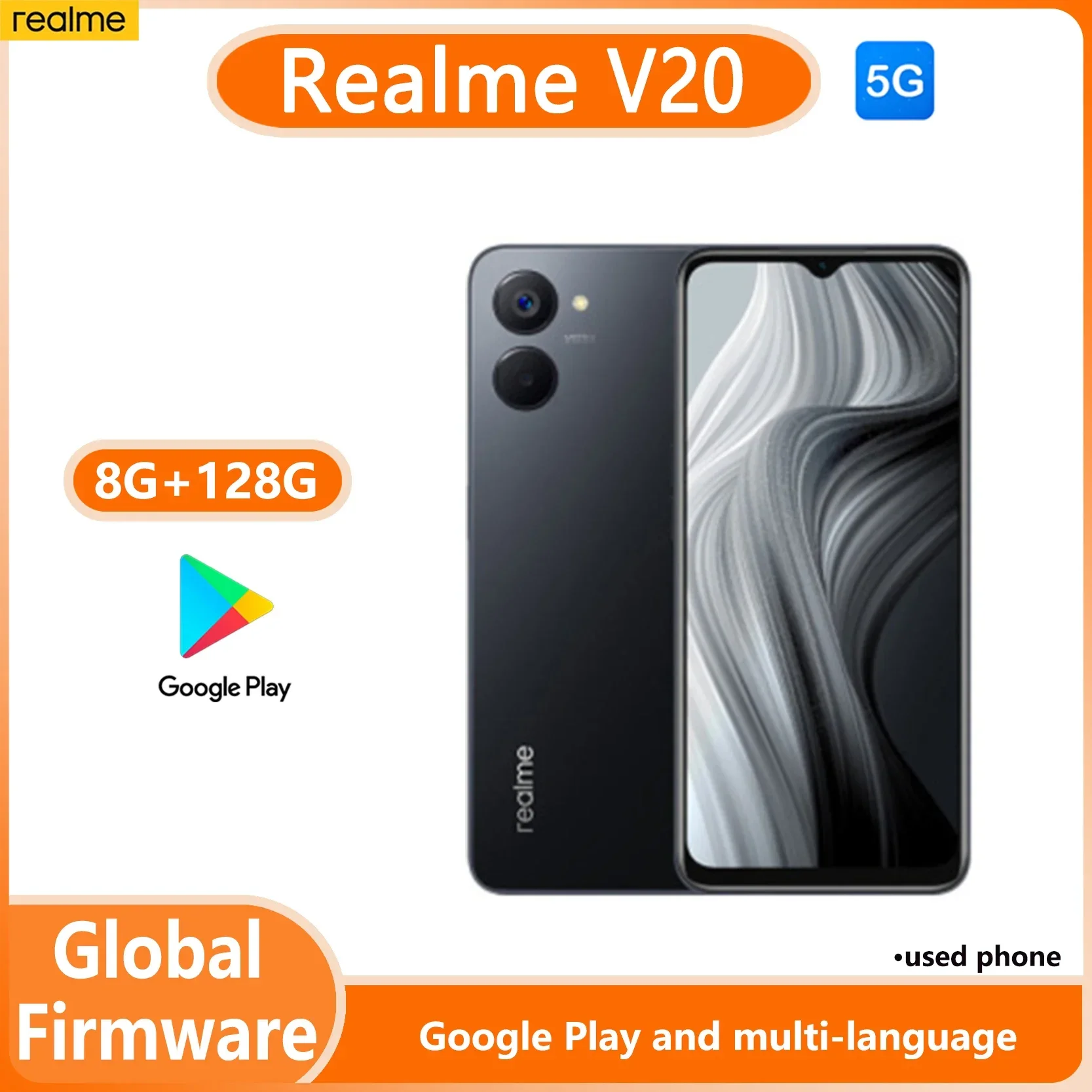 OPPO realme V20 5G Global firmware Unlocked 6.5 inch realme UI 3.0 Dual SIM 8GB 128GB Main camera 13MP Used Phone