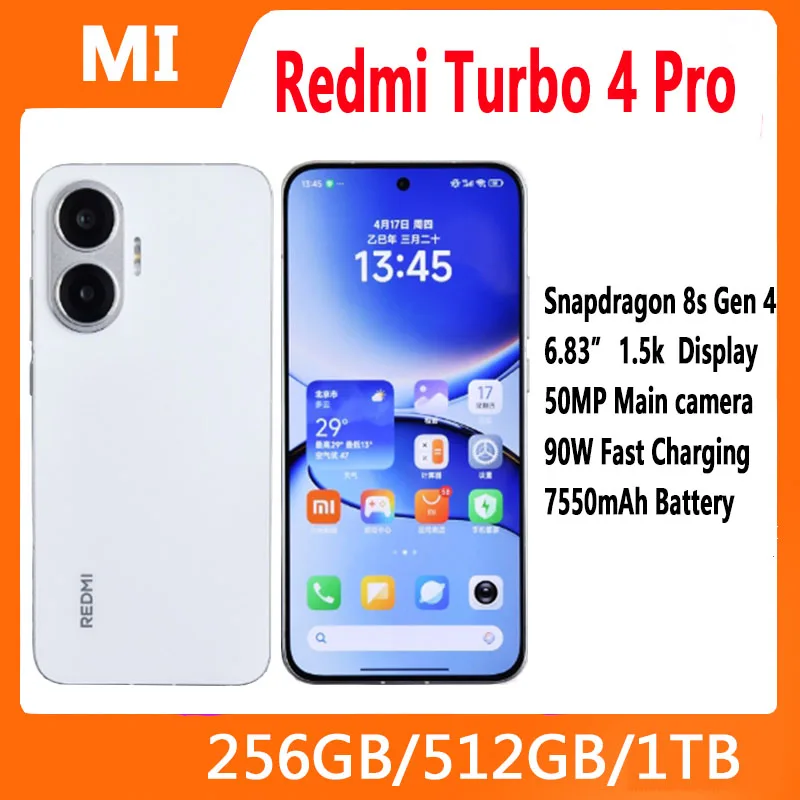 Xiaomi Redmi Turbo 4 Pro SmartPhone Snapdragon 8s Gen 4 50MP+20MP Camera 6.83 inch 2772×1280 Screen 90W 7550mAh Battery