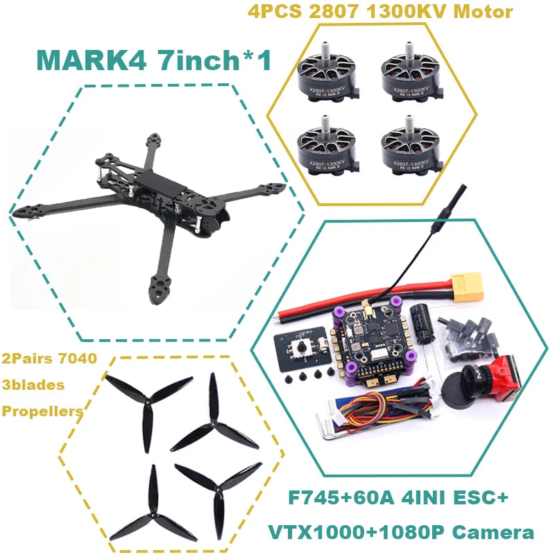 Rctosky MARK4 V2 7inch F745 Flight Control 45/60A 4INI ESC rack drone FPV carbon fiber PV Racing Drone Quadcopter Freestyle