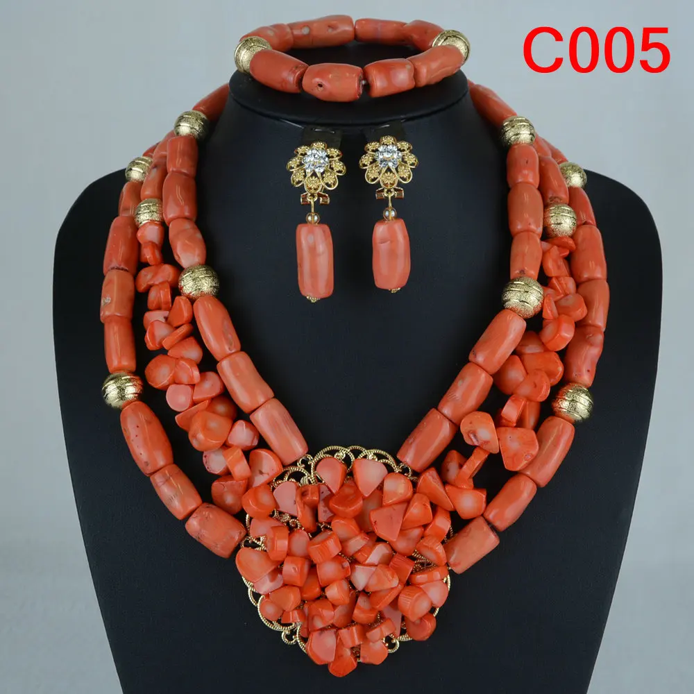 Fashion Nigerian Wedding African Beads Orange Original Coral Bridal Jewelry Sets