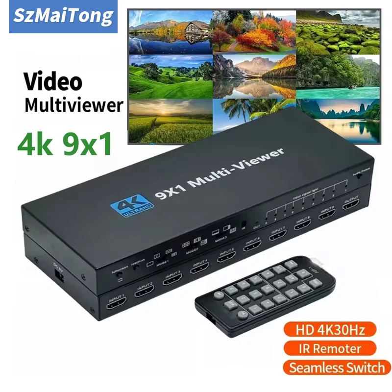 4K 4×1 9×1 HDMI-compatible Multiviewer  9 In 1 Out 1080P Quad Screen Multi Viewer HDMI Multi-Viewer Seamless Switch with IR