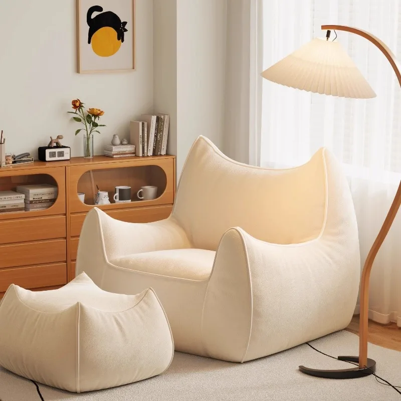 Nordic Living Room Sofas Simple Bedroom 1-person Lazy Sofa Comfortable Bean Bag Chair with Footrest Home Decoration Furniture