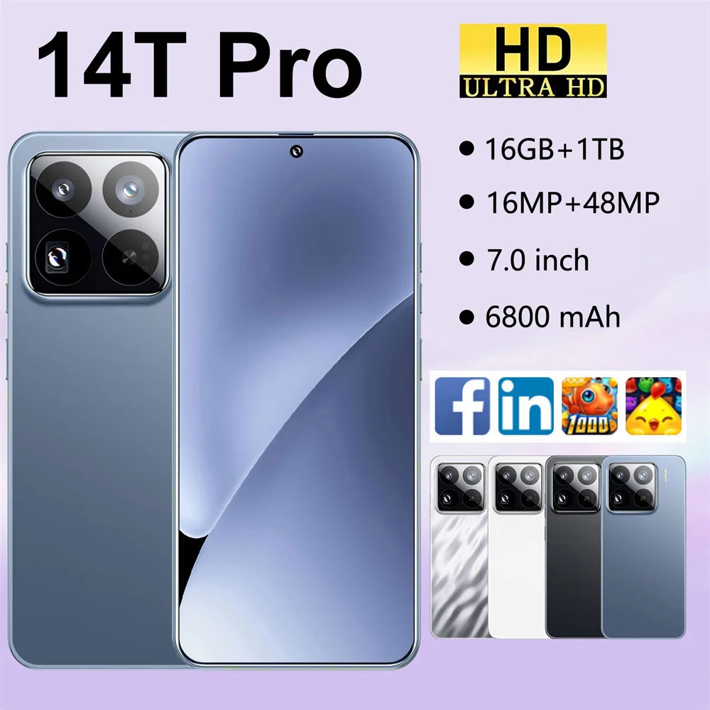 2025 New 14T Pro Smartphone 5G 7.0HD Dual SIM Card 16G+1TB Cell Phone Android Mobile Phones Cellphones Unlocked Global Version