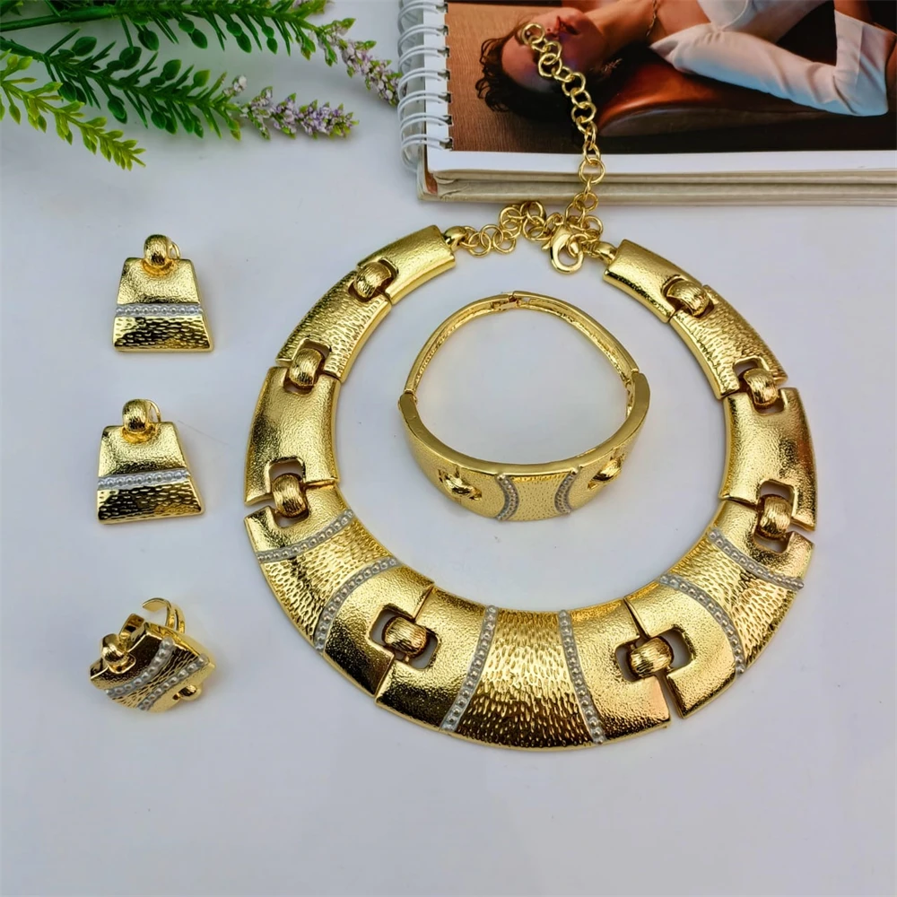 EMMA Hot Sale Fashion Woman Jewelry Set 2023 New Design Gold-color Austria African Necklace Bracelet Ring Earrings Set