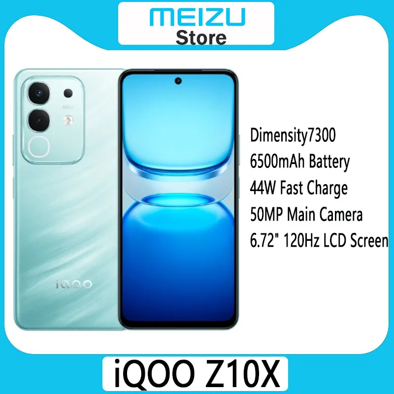 Original IQOO Z10x 5G Cell Phone 6.72inch LCD MTK Dimensity7300 50MP Camera Android 15 6500Mah 44W Flash Charger OTA