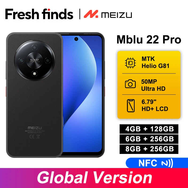 2025 New Global Version Meizu Mblu 22 Pro Smartphone 50MP Main Camera 120Hz 6.79” LCD 5000mAh Battery 18W Fast Charger NFC
