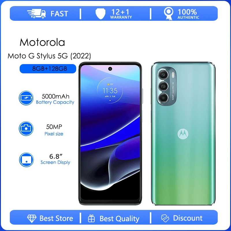 Original Unlocked Motorola Moto G Stylus 5G 2022 OneSim 4GB RAM 128GB ROM Octa-core 50MP 6.8” 5000mAh Android 12 NFC Smartphone