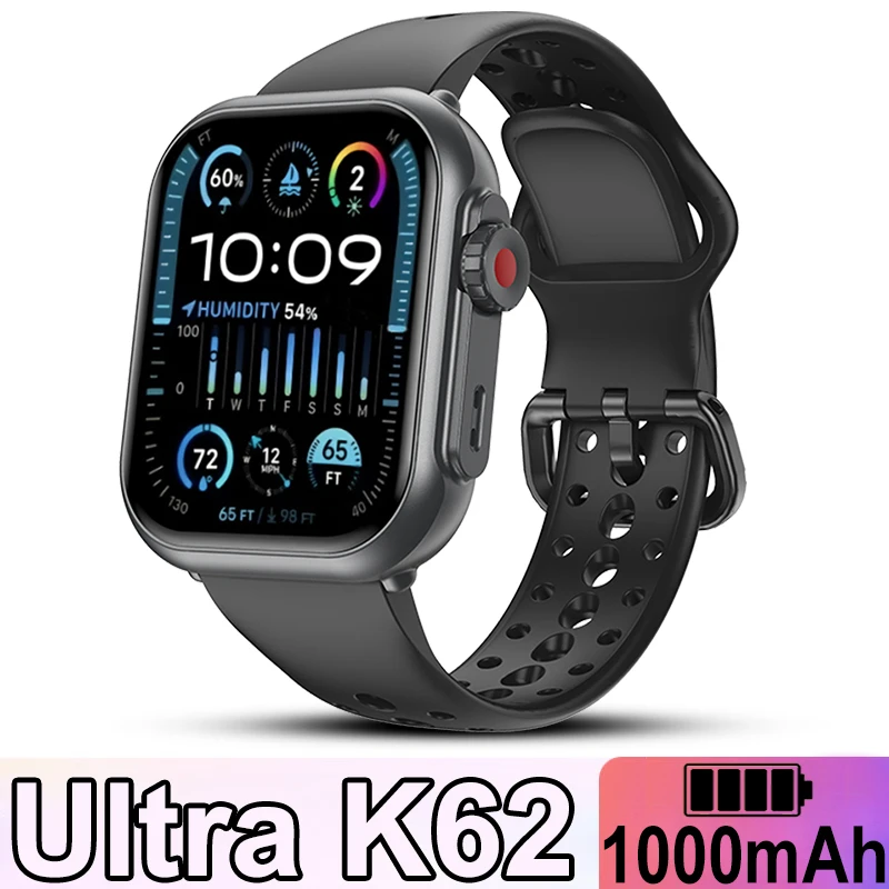 Watch Ultra K62 Men Women 1000mAh AMOLED Heart Rate 100+Sport HD Bluetooth Call GPS Track Waterproof Smart Watch For IOS Android