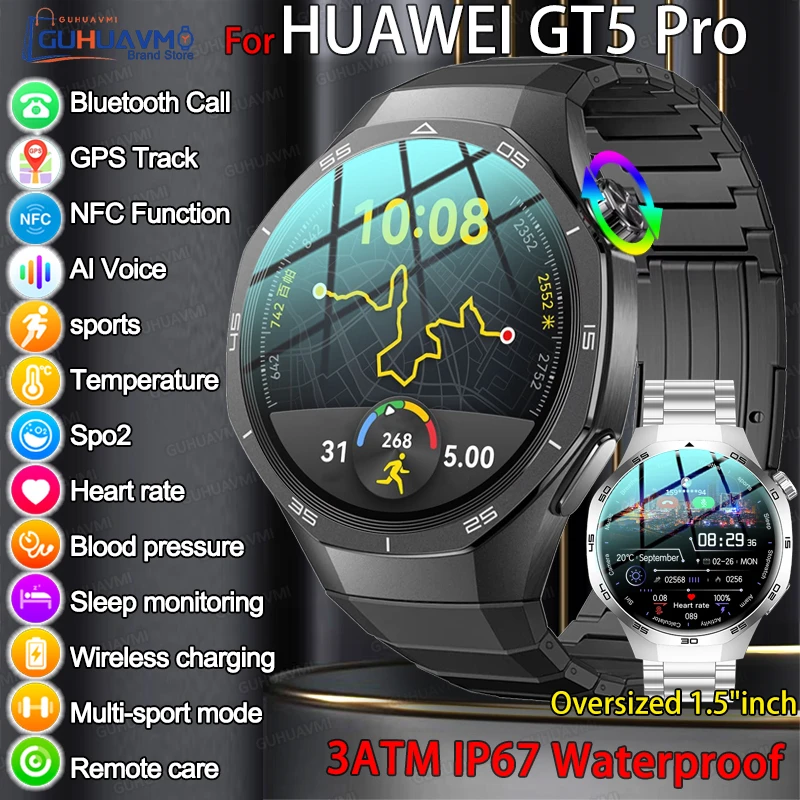 2025 Guhuavm Watch GT5Pro Smart Watch Men HD AMOLED Screen GPS Tracker Bluetooth Call Health Waterproof Smartwatches Heart Rate