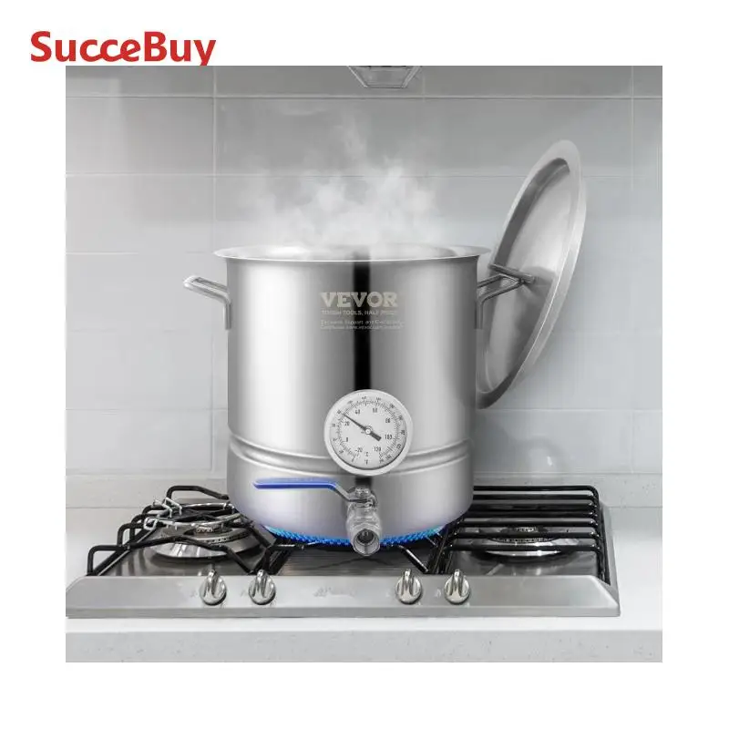 SucceBuy Stainless Steel Kettle 5 GALLON Brewing Pot Tri Ply Bottom for Beer Brew Kettle Pot Home Brewing Supplies Includes Lid