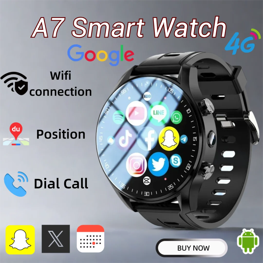 A7 4G Android Smart Watch with Dual Cameras Video Call  SIM Slot 128GB Storage WiFi + GPS + Waterproof