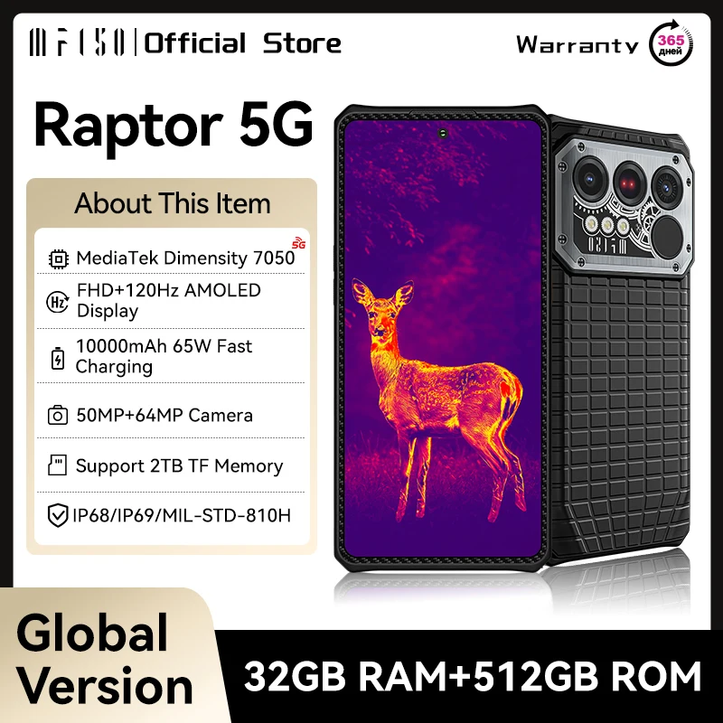IIIF150 Raptor 5G Rugged Smartphone Android 14 Mobile Phone 6.78” 120Hz AMOLED Display 16GB+512GB 50MP 65W 10000mAh Phone