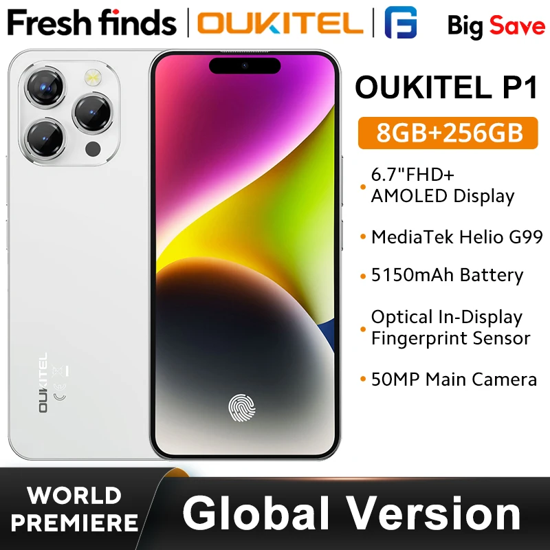 OUKITEL P1 Smartphone 6.7” AMOLED Display  MTK Helio G99  8GB 256GB Global Version 50MP Camera 5150mAh NFC Android 14   Cellpho