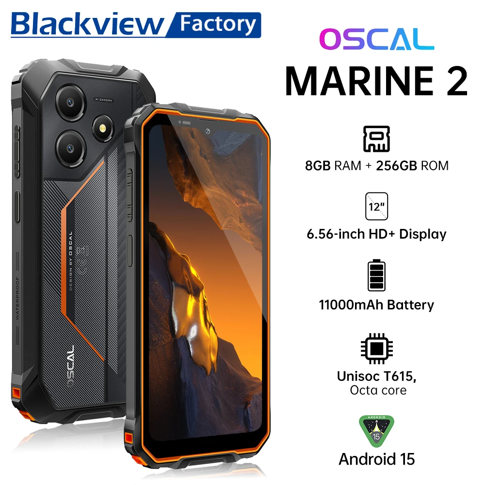 Blackview OSCAL Marine 2 Rugged Phone 8GB RAM 256GB Smartphone AI 11000mAh Battery 6.56