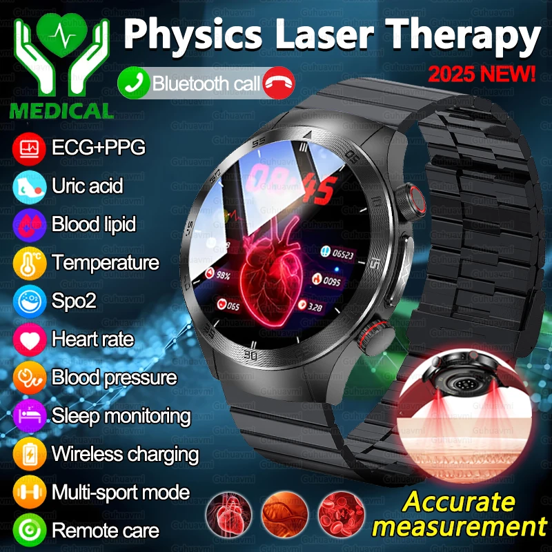 For Xiaomi Sapphire Glass Non-invasive Health Monitoring Smart Watch Laser Therapy Blood Fat Uric Acid ECG Smartwatches 2025 New