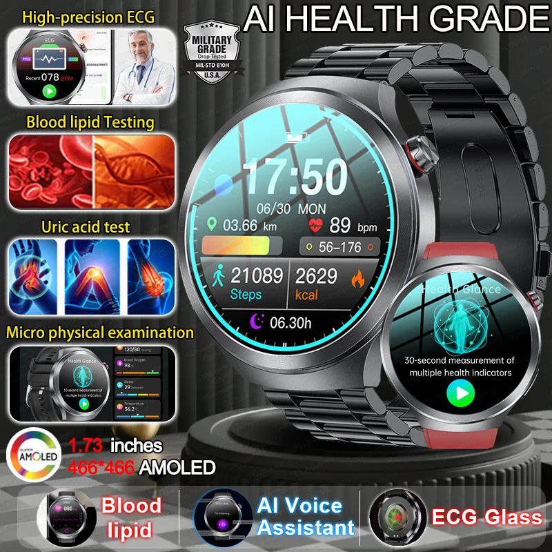 2025 New Smart watch Men Uric Acid Blood Pressure Blood oxygen Body Analysis Smart Watch ECG Clock Bluetooth call Smart watches