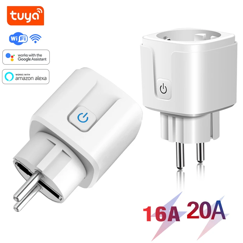 Tuya Smart 16A 20A EU Smart Socket WiFi Plug with Power Monitoring Timing Smart Life APP Control Works with Alexa Google Home