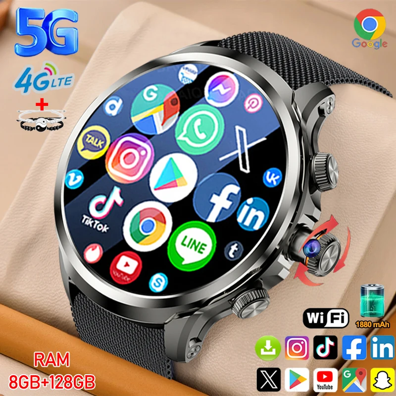 5G/4G Full Network Smart Watch 680*680 AMOLED 1.95 HD Screen 8GB+128GB RAM Video Call 900W Camera GPS WIFI Google APP Smartwatch