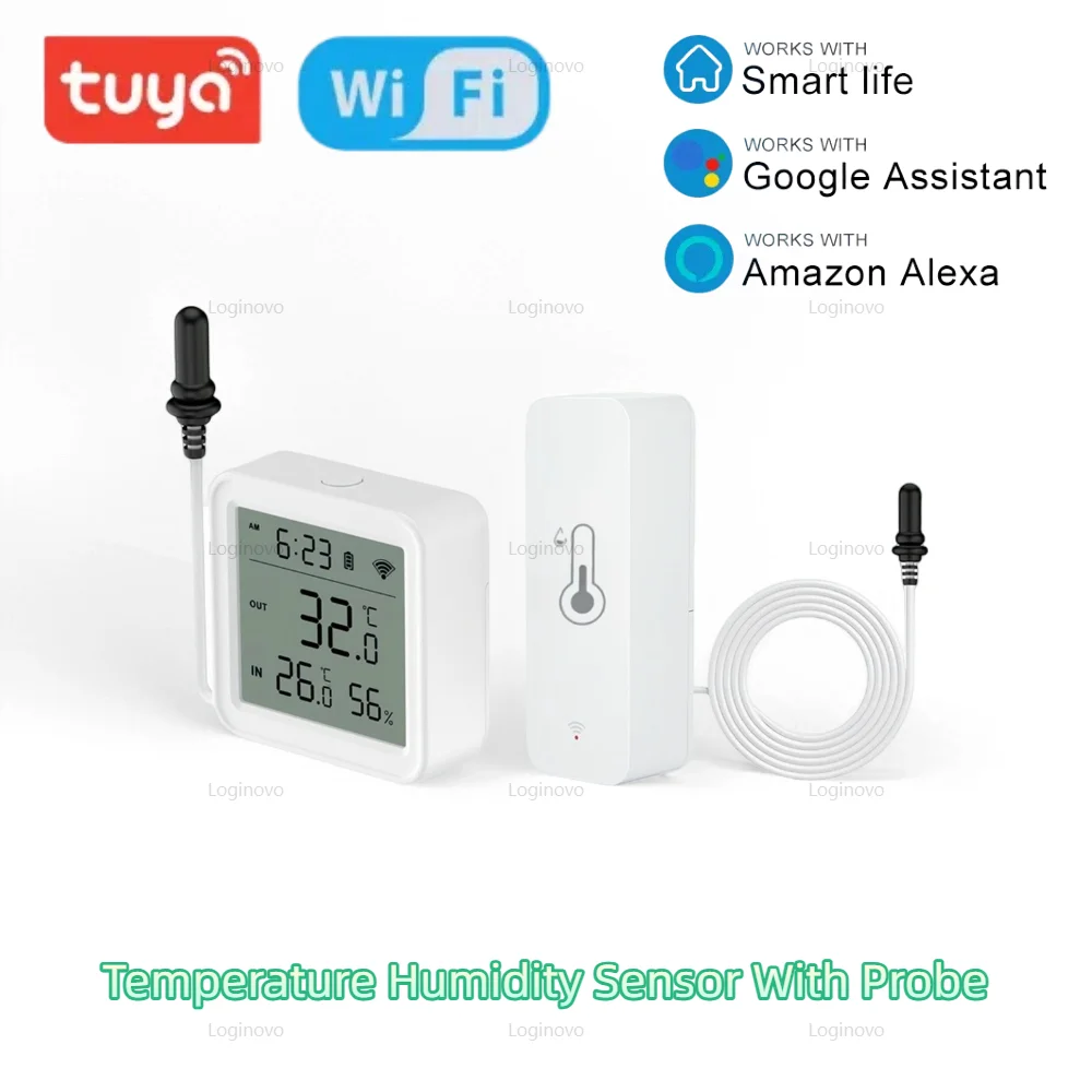 Tuya Temperature Humidity Sensor With External Probe Smart Home WiFi Hygrometer For Fridge Water Pool Thermostat Remote Alarm
