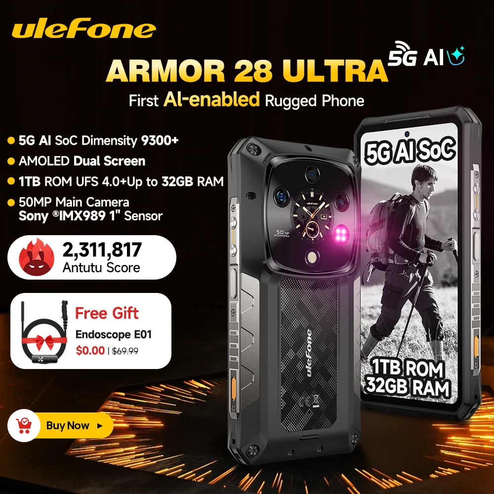【2025 New】Ulefone Armor 28 Ultra 5G AI Rugged Phone 1TB ROM Up to 32GB RAM Smartphone Android 6.67