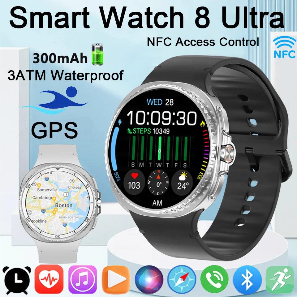 2025 New Watch8 Ultra Smart Watch Classic NFC Health Monitoring GPS Bluetooth Call 3ATM Waterproof HD Smartwatch For IOS Android