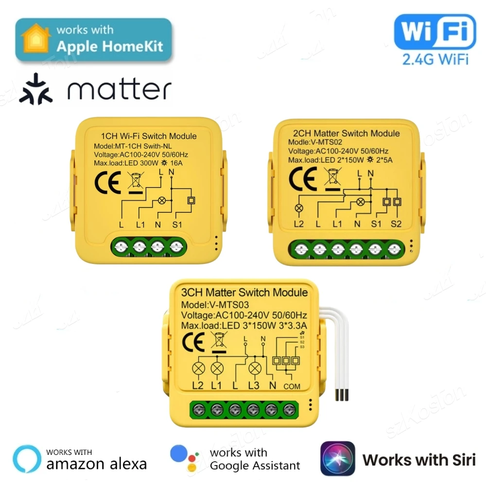 Smart Matter WiFi Switch 16A Smart Home Automation Relay Module Works with Siri Homekit Smartthings Alexa Google 1/2/3CH
