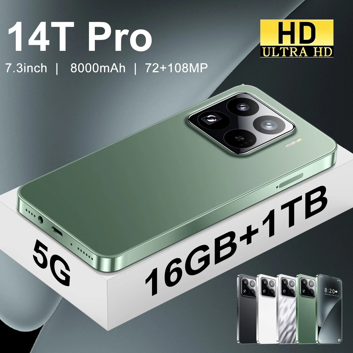 Brand New 14T Pro Smartphone 5G 7.3HD Dual SIM Card 22G+2TB Cell Phone 8000mAh Android Global Version Mobile Phones Cellphones