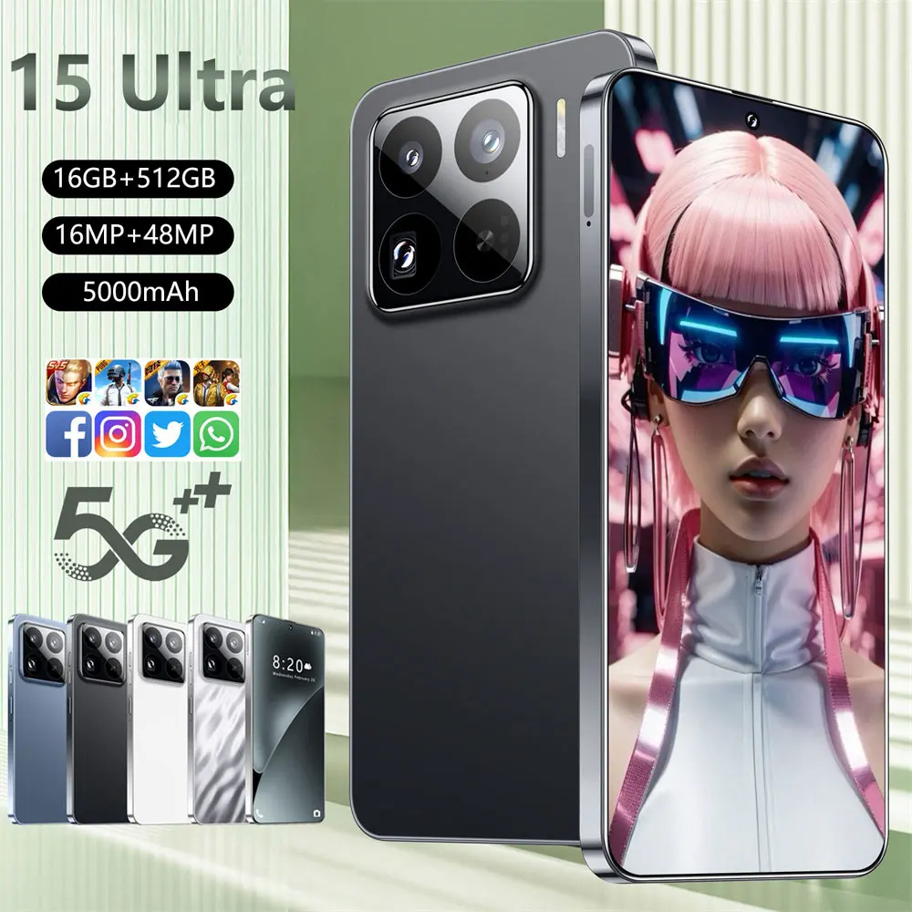 2025 New 15 Ultra Smartphone 5G 7.0HD Dual SIM Card 16G 512GB Cell Phone 5000mAh Android Global Version Mobile Phones Cellphones