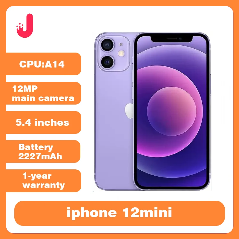 Used iPhone 12 Mini 5G Smartphone Original Mobile Phone with iOS A14 4GB RAM & 64/128/256 GB Storage 5.4” Dual 12MP Camera