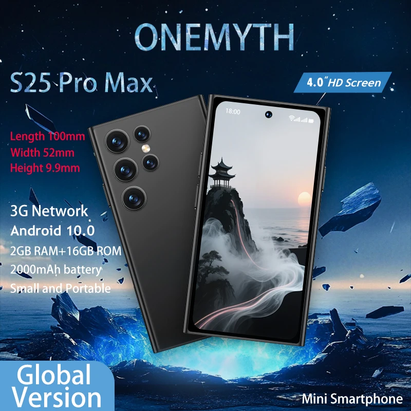 ONEMYTH S25Pro Mini Smartphone | 4-inch+Play Store+Long Range 2000mAh Battery 3G Network 2GB+16GB Android 10+Play Store